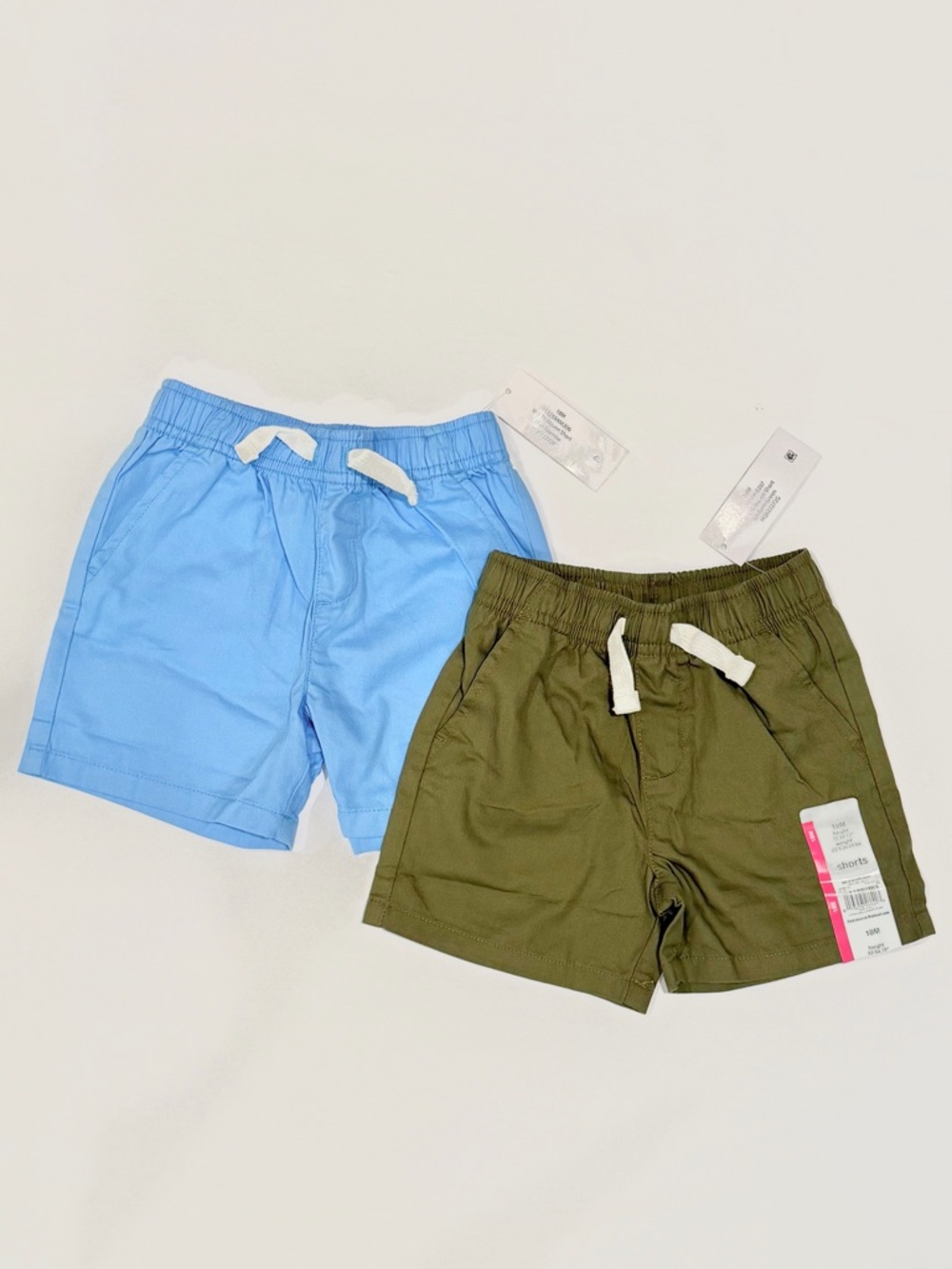 Wonder Nation Baby Boys Cotton Woven Drawstring Shorts - Sky Blue & Olive 18M